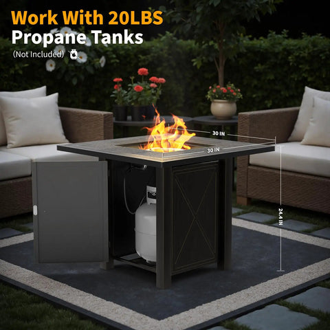 30 Inch Propane Fire Pit Table With Premium Ceramic Top, 50000 BTU Gas Firepit, Includes Lid And Lava Rocks in garden