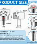 Product size diagram of Heavy Duty 1 Inch Steel Ball Transfer Roller Casters 4 Pack With Threaded Stem, dimensions shown.