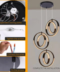 Modern LED Chandelier With 6 Ring Ball Design Black Pendant Lamp 18W Dimmable Ceiling Light Fixture installation guide