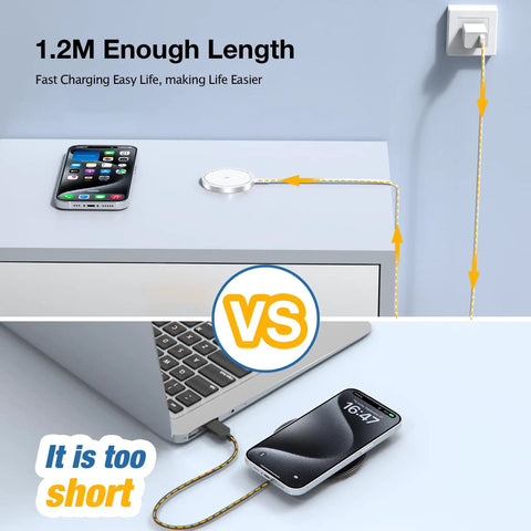 MagSafe Wireless Charging Pad for iPhone 12-17 Series with long USB cable vs short charging cable demonstration