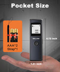 165Ft Laser Measuring Tool Distance Meter With 1 8th Inch Accuracy IP54 Dustproof Water Resistant Feet Inches And Meters For Area And Volume DIY Indoor Do It All Laser Measure Long Battery Life Runs On 2 AAA Batteries Gray pocket size on hand with batteries and strap
