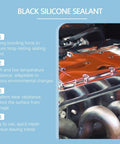 Black Silicone Sealant on an engine, highlighting strong bonding and high temperature resistance for repairs.