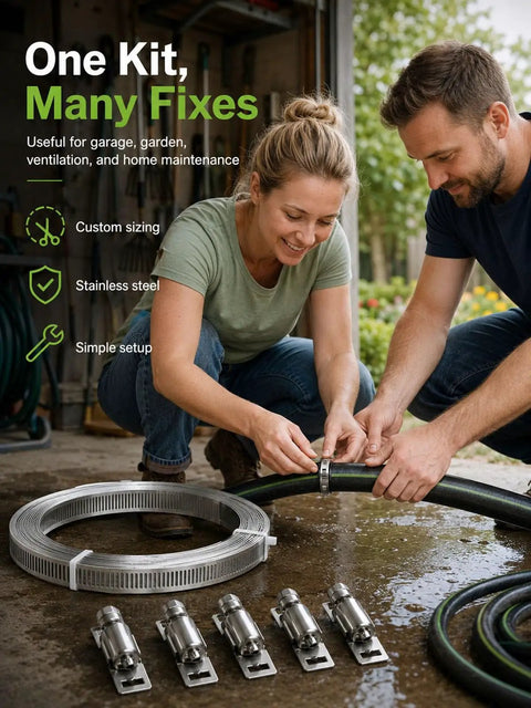 Heavy Duty Hose Clamp Roll Kit With Adjustable Metal Bands And Worm Gears For Custom Sizing, Secure Grip On Silicone Hoses And PVC Pipes, Ultimate Band Fittings Strap Solution For Auto Repair And Plumbing Jobs