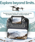 4K UHD Camera Drone With Built-In Screen Remote No Phone Needed displayed in remote control and landscape view.