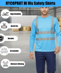 Heavy Duty Class Three High Visibility Long Sleeve Safety Shirt Loaded With Ansi Certified Reflective Tape Built Hella Tough For Your Daily Job Site Grind, breathable quick-dry fabric in blue.