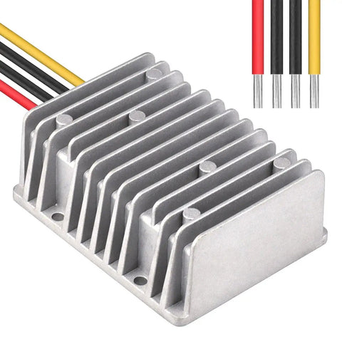 Beefy 12V To 24V Boost Converter Module For Car Electronics, 24V Output, 20A 480W, Ultra High Efficiency, metal casing, wires visible