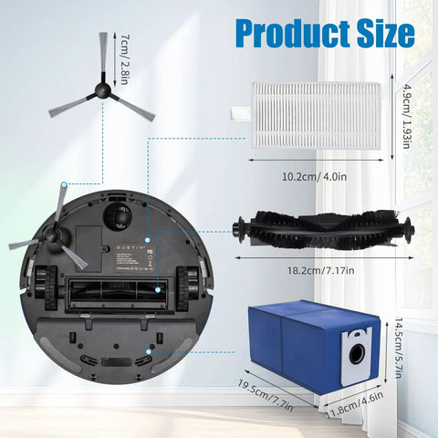 Must Have 14 Piece Replacement Parts Kit For Dustin Orb-i Robot Vacuum Compatible With Dustin Orb-i Models product sizes