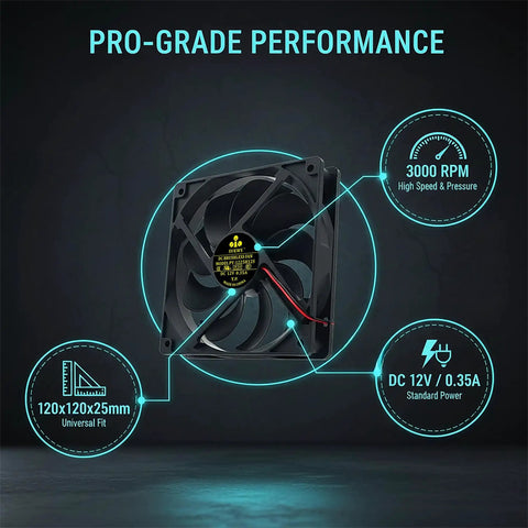 Beefed Up Replacement 3 Pin 9 Blade 12V DC Brushless Ice Maker Fan Upgrade For PY-1225H12S shown with size and specs