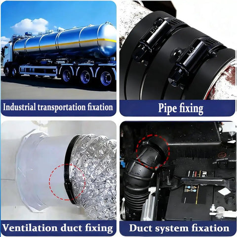 Industrial, pipe, ventilation duct, and duct system fixation using 42 Piece Black Stainless Steel Hose Clamps Kit For DIY Auto Repairs