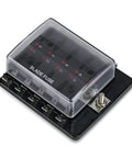 Rock Solid 100 Amp 10 Way Atc Ato Blade Fuse Block With Bright Led Blown Fuse Indicator And Secure Snap Cover for 12 Volt Automotive Wiring Setup Under Dash Engine Bay.