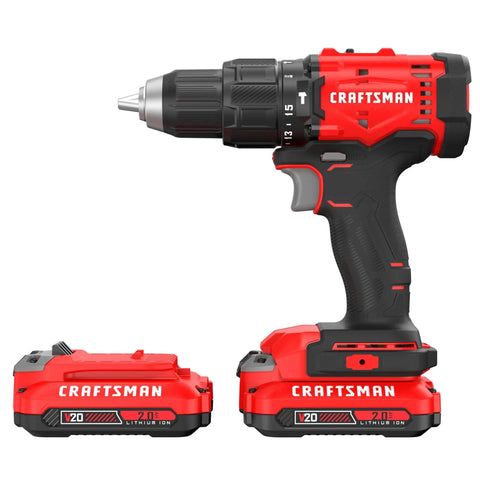 20V Max 1/2 Inch Cordless Hammer Drill With LED Light Includes Two 2Ah Batteries Charger And Double Ended Bit Lightweight 2.66 Lb Power Drill