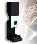 Automatic Coffee Bean Dispenser Countertop Auto Calibration Dual Weight Presets 200G capacity sleek black design on a countertop.