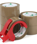 Brown Packing Tape With Dispenser 2.4 Mil Thick 1.88 Inch Wide By 60 Yards 6 Rolls Total Free Dispenser Included Ideal For Moving Shipping And Storage Fits Standard 3 Inch Core Easy Tear No Mess