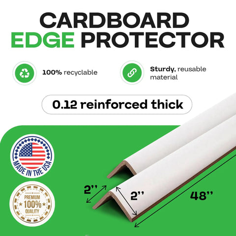 CEP-48 V-Board Reinforced Cardboard Edge Protector Heavy-Duty 2 In x 2 In x 48 In. White Kraft corner, 100% recyclable, made in USA.