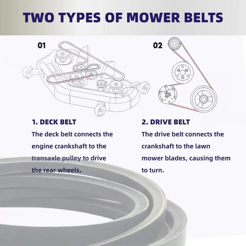 Illustrations of deck and drive belts, related to Traction Drive Belt 120-9470 For 30 Inch TimeMaster Mowers Fits 20199 20200 20975 20976