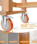 Six Inch Swivel Caster Wheels Set Of Four Heavy Duty Polyurethane Tires With Locking Brakes Reinforced Plates For Tool Carts And Dollies on hardwood surface.
