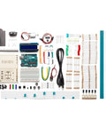 Super Nifty Beginner Friendly Electronics Learning Bundle With Twelve Rad Diy Circuit Builds And Slick Component Pack laid out, featuring Arduino parts and coding guide.