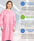 Pink Disposable Lab Coat 2XL Unisex SMS 45GSM Breathable With Snap Front And Knit Collar Cuffs 3 Pockets