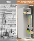 Pull Out Broom And Mop Holder With Sliding Double Row Hooks Multifunctional Wall Or Cabinet Storage Organizer installed in cabinet