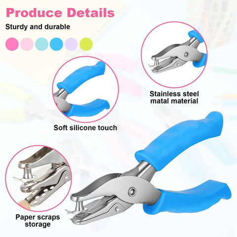 12 Pack Dope Cushioned Grip Single Hole Paper Punch Heavy Duty Hand Tool with blue silicone grips and stainless steel for crafts