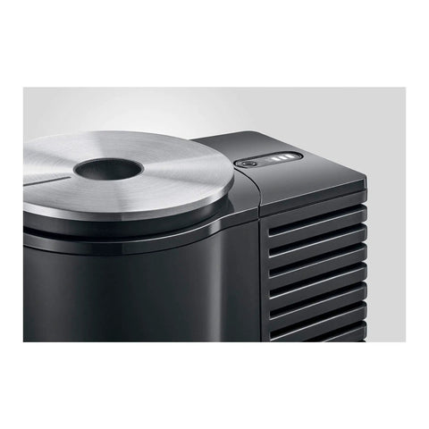 Top Shelf One Liter Milk Chiller Fridge Built Right For Home Baristas, sleek black design with stainless steel top.