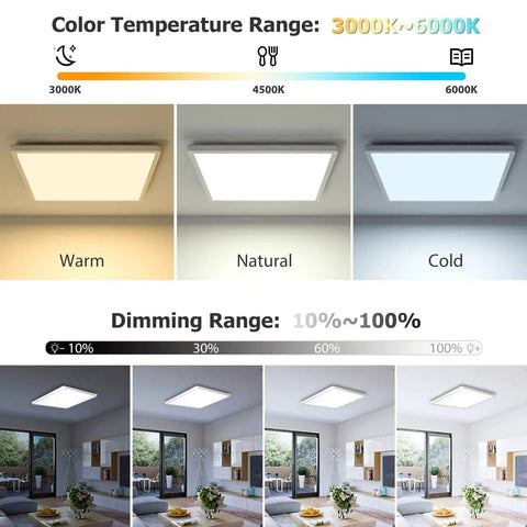 Remote Controlled 12 Inch LED Ceiling Light, Dimmable 24W Flush Mount Fixture With 3200 Lumens, 3000K To 6500K, room lighting effect