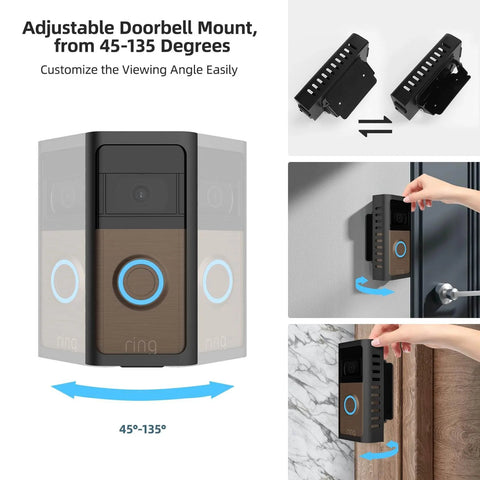 All Metal Anti Theft Ring Doorbell Mount Upgrade Kit With Adjustable Angle 45 To 135 Degrees installed on wall