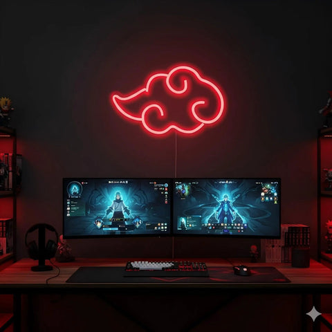 Anime Neon Sign Cloud LED Wall Light With Dimmable USB Power For Bedroom Game Room Man Cave Party Decor Dope Red Cloud Neon Night Light Gift For Son Or Boyfriend 12x7 Inches - red neon cloud above gaming setup