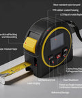 3 In 1 Laser Tape Measure Up To 131 Feet With Lcd Display Portable Measuring Tool with LCD, steel tape, and buttons for easy use.