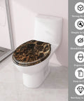 Replacement Round Toilet Seat with Quiet Close for Bathroom in black marble on a toilet, measures 14.5" x 16.5".