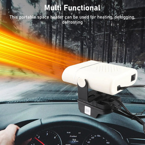 Kick Serious Heat On The Go With This Compact Battery Operated Car Heater Delivers Fast Windshield Defrost And Defog Power to clear frost.
