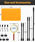 Dimensions and components of the Helping Hands Soldering Station with 5X magnifying glass and 4 flexible arms.