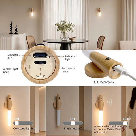 Keep Your Hallway And Patio Hella Bright With These Nifty Rechargeable Motion Sensor Wall Lights That Auto Trigger At Dusk For Hassle Free Mounting And Serious Emergency Backup In A Pair, showing USB rechargeable feature and two modes.