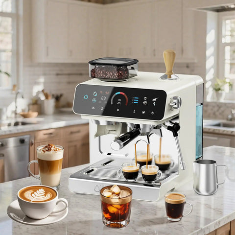 20 Bar Espresso Machine With Built In Grinder, 19 Grind Settings And Conical Burrs, Pressure Gauge, Large 94.7 Oz Water Tank