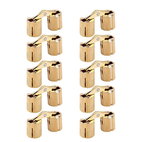 Polished Brass Hidden Cabinet Hinges, 10 Pcs M10x22mm, 180 Degree Opening Concealed Cylindrical Hinges For Jewelry Boxes
