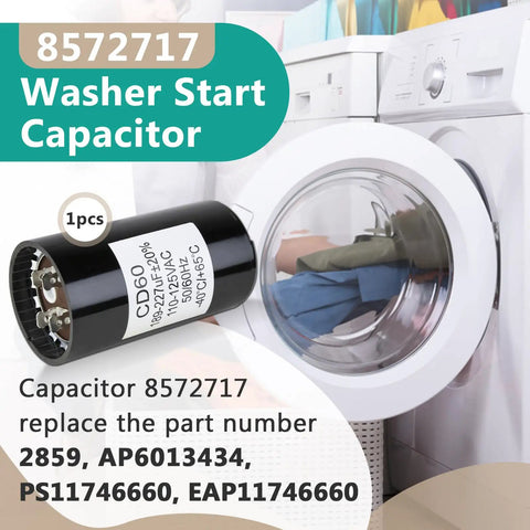 Washer Start Capacitor Replacement Part For Most Top And Front Load Washers Fits 661606 WP8572717 2859 357021 W10244889 3949169 482156 Black Durable Replacement Part For Easy Fix And Long Lasting Performance, black cylindrical capacitor for washer