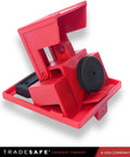 Heavy Duty Clamp-On Circuit Breaker Lockout Device Kit, 3 Pack, 480 and 600 Volt, OSHA Compliant, showing red clamp mechanism