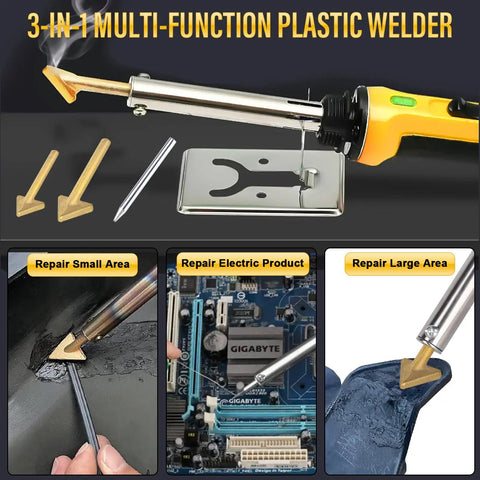 Pro Grade 150W Plastic Welder Kit With 3 Speed Temperature Control, Rapid Heat, Includes 70 Welding Rods, 3 Tips, Yellow