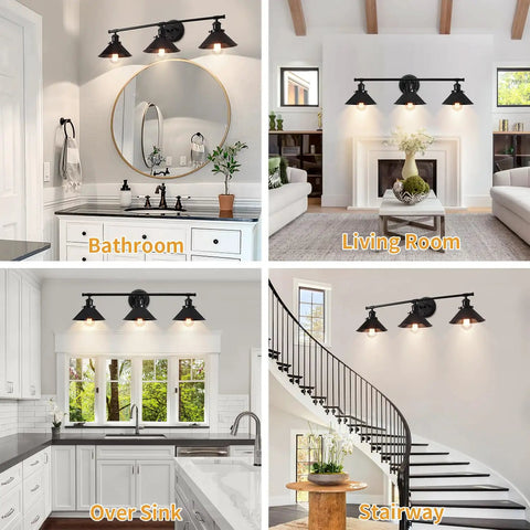 Farmhouse Vanity Lights Two Light Over Mirror Bathroom Fixture Matte Black Wall Sconces in various home settings