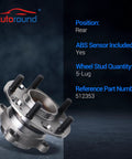 Rear Wheel Bearing and Hub Assembly 512353 for Honda Accord 2008-2012 and Acura TSX 2009-2014 5 Lug ABS compatible