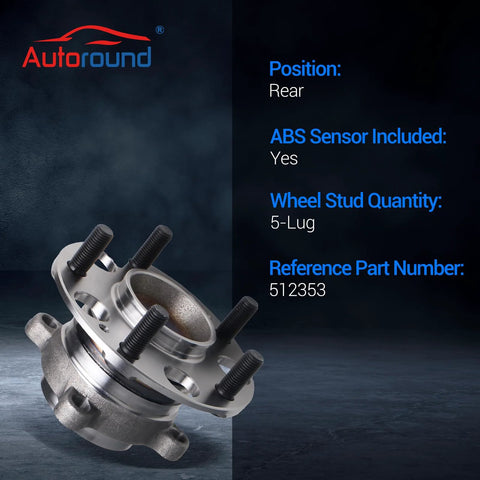 Rear Wheel Bearing and Hub Assembly 512353 for Honda Accord 2008-2012 and Acura TSX 2009-2014 5 Lug ABS compatible