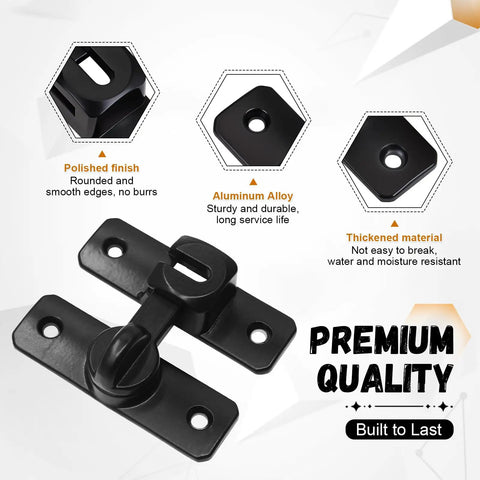 Hassle Free Barn Door Lock And Flip Latch For Sliding Doors Quick Adhesive Mount To Keep The Kiddos Safe Heavy Duty Zinc Alloy Construction Stays Put In Black shown with polished finish and mounting details.