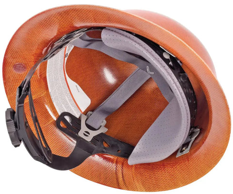 Fas-Trac III Replacement Suspension For Skullgard Cap Style Hard Hats, 4-Point Attachment, Large Size, shown inside orange cap.