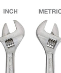Twelve Inch Adjustable Wrench With Drop Forged Carbon Steel, Heat Treated, Satin Chrome Finish, Precision Machined Slide Jaw
