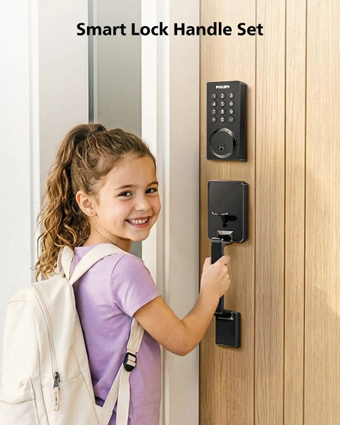 No Sweat Wi-Fi Smart Front Door Lock Set With Handle Slick Keyless Electronic Deadbolt App Remote Control Auto Lock Alexa And Google Compatible Pretty Darn Secure Hidden Keypad Easy Mount