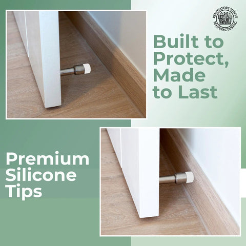 Premium Silicone Door Stopper Tips White Five Eighth Inch Replacement Caps Ten Pack Durable Door Stop Bumpers installed on door