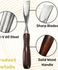 12 Piece Wood Chisel Set With Wooden Box Carving Tools For Woodworking CRV Steel Blades And Premium Wood Handles diagram