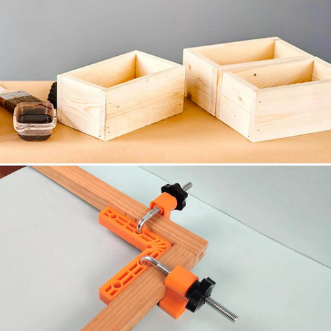 90 Degree Clamp Set With Positioning Squares Three Inch Four Inch And Two Point Three Inch Right Angle Clamp used on wood frame