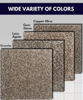 Walk In The Park Plush Carpet Tiles With Built In Padding 18x18 Peel And Stick Flooring in various colors displayed