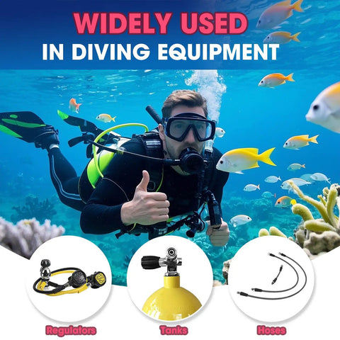 Diver using Scuba O Ring Kit 170 Pcs FKM90 with Stainless Steel O Ring Pick Set for tanks and gear maintenance underwater.